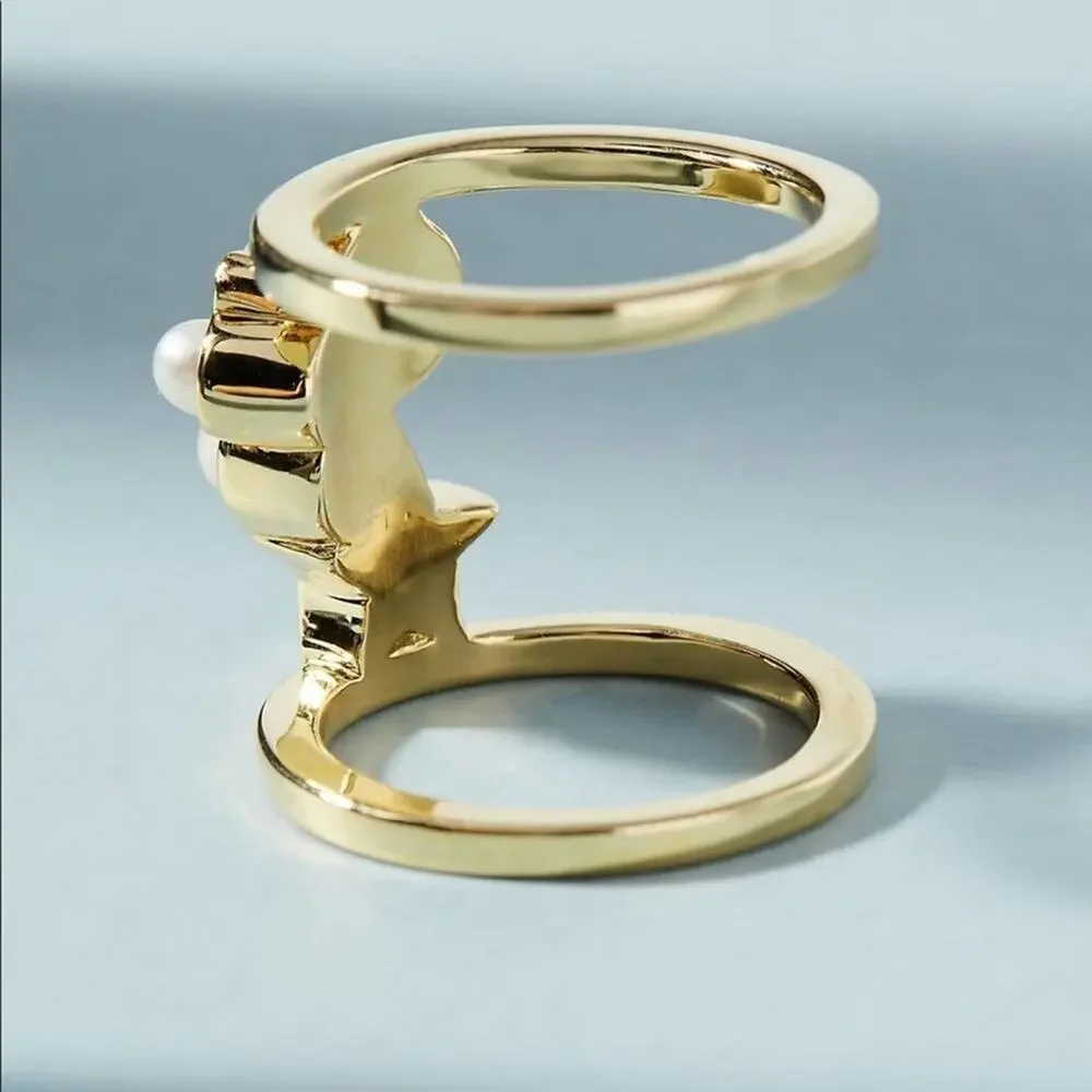 NEW Anthropologie Gold & Pearl Star Galaxies Ring